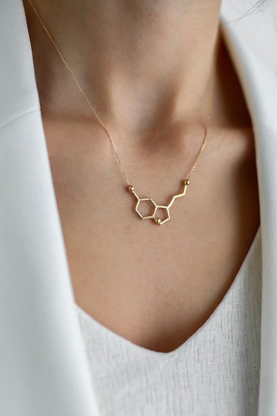 Serotonina Collar de oro sólido de molécula de - Etsy México