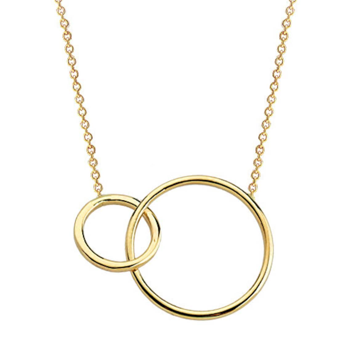 Twee ringen 14K Solid Gold ketting in elkaar grijpende ringen Etsy Nederland