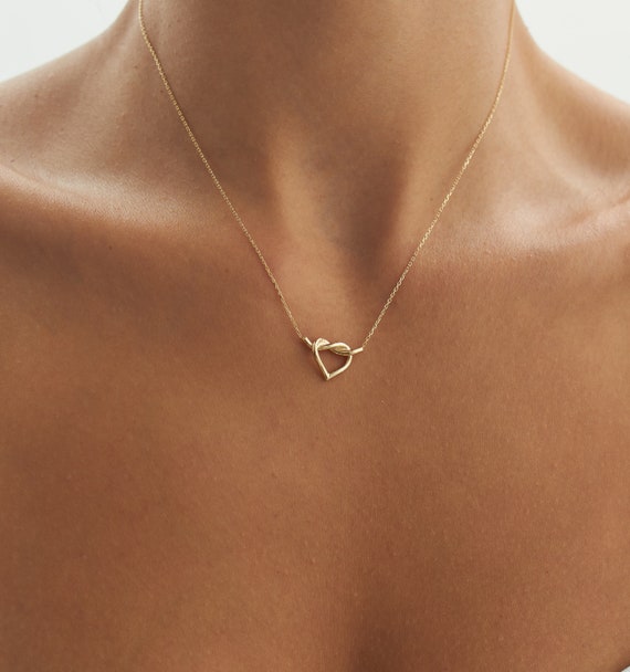 14k Real Gold Twisted Heart Necklace, Promise Necklace, Real Gold  Jewellery, Gift for Her