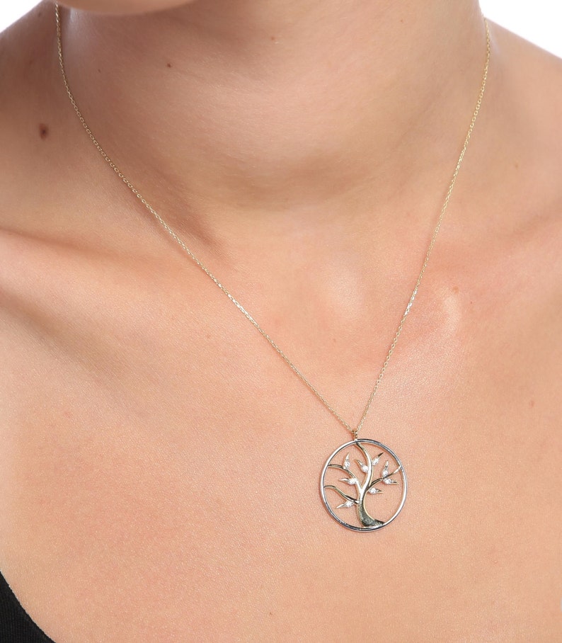 Tree of Life 14k Solid Gold Necklace White Gold Yellow Gold