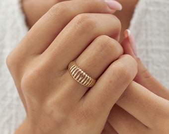 Anillo de oro real Cage 14k, anillo de puño, anillo de líneas, anillo de declaración apilable, joyería de oro de todos los días, joyería fina,
