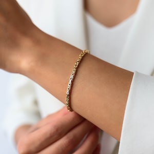 14k Real Gold Bali Byzantine Chain Bracelet, King Chain Bracelet, 5 6 Gr, Chunky Chain Link Bracelet,