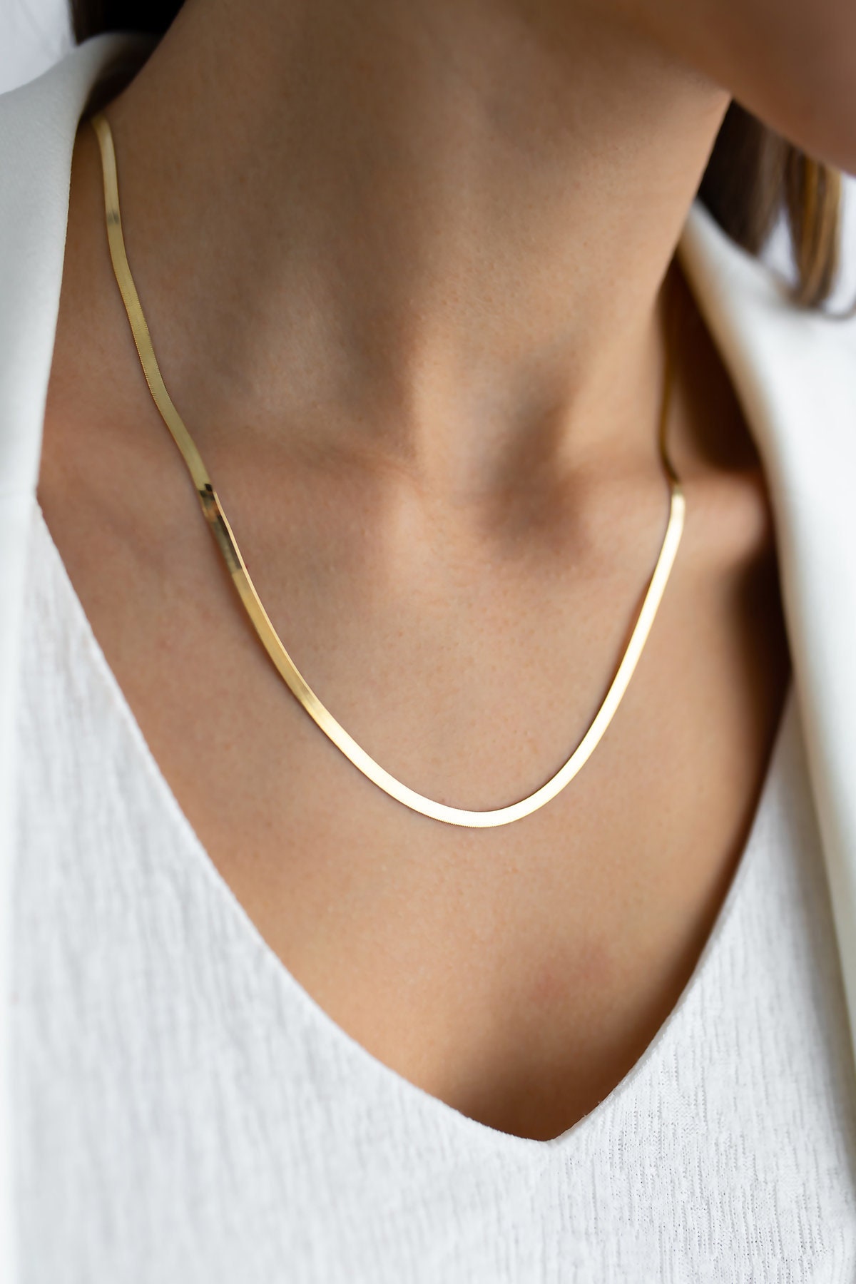 Herringbone 14k Solid Gold Chain, High Polished Chain, Layering Chain,  Trend Chain, Best Price - Etsy UK