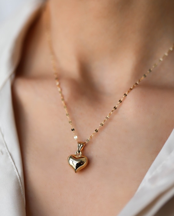 Collar corazón de oro de de 14k colgante de corazón - Etsy España
