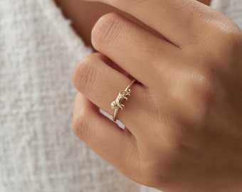 Anillo de león de oro macizo de 14 k, anillo apilable, anillo de oro con forma de animal, anillo del zodíaco Leo, anillo apilable minimalista, joyería de oro real