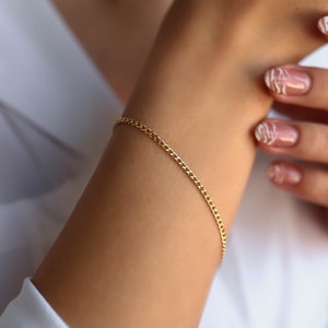 14k Real Gold Cuban Curb Link Chain Bracelet, 2,06 MM, Handmade Real Gold Gourmet Bracelet, Unisex Bracelet, Best Price