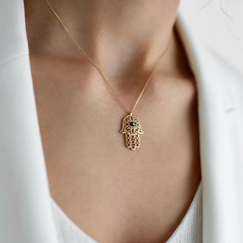 Evil Eye Necklace / 14k Gold Diamond Evil Eye Necklace / Etsy