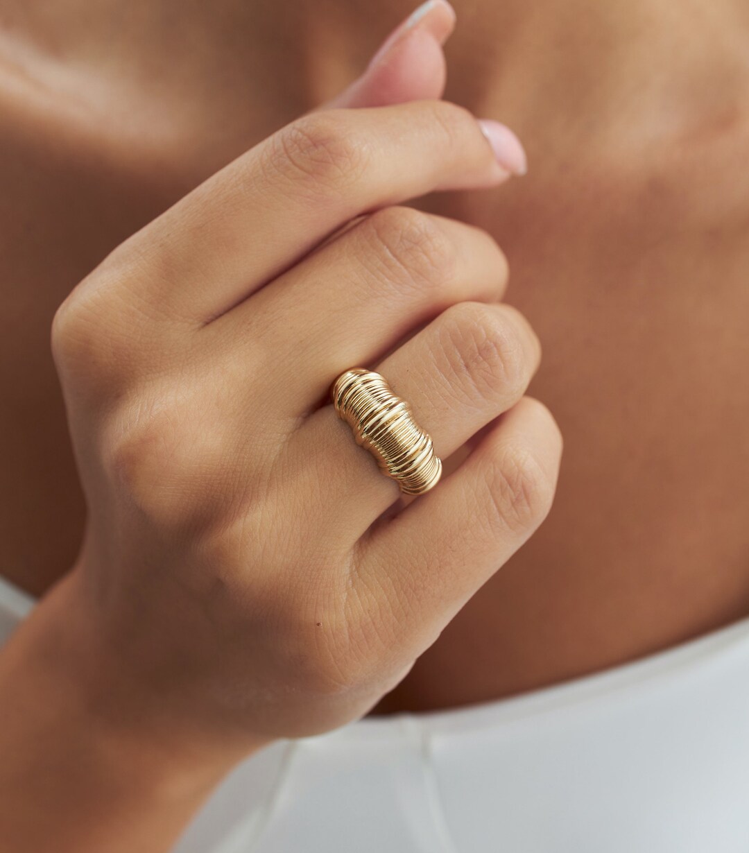Bold İconic Dome 14k Real Gold Ring, Women's Chunky Gold Ring, Wide ...
