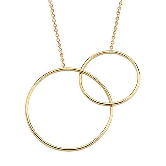 Twee ringen 14K Solid Gold ketting in elkaar grijpende ringen Etsy