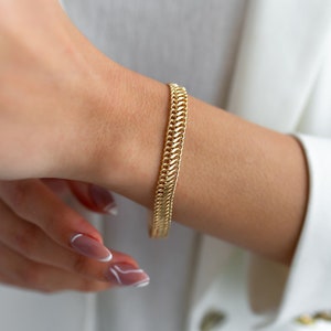 Double Curb Chain 14k Real Gold Bracelet, 8.3 Mm Chain Bracelet, Vienna Bracelet, Gift For Her, Curb Chain Bracelet
