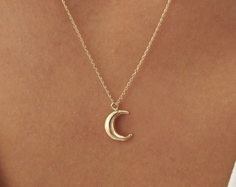 14K Real Gold Moon Cremation Urn Necklace, Personalized Ash Holder Moon Necklace, Memorial Urn Jewelry, Gold Ash Holder Pendant