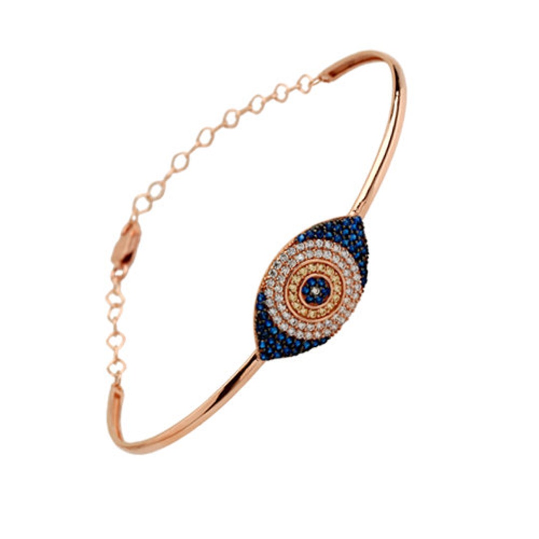 Evil Eye 14k Solid Gold Bracelet Etsy