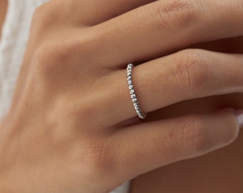 Anillo con cuentas de oro macizo de 14 k con talla de diamante brillante, oro amarillo, oro rosa, oro blanco, oro de tres colores, banda completa de oro real de brillo minimalista de 14 k