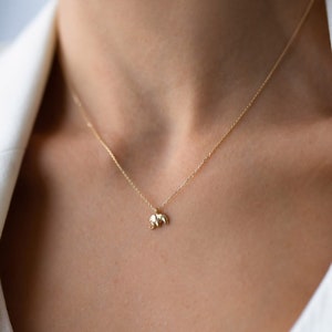 14k massief gouden olifantenketting, ketting kleine olifant, ketting rijk symbool, sierlijke sieraden, minimalistisch design, geluksketting