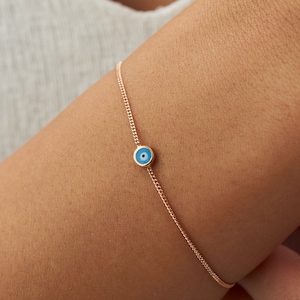 Dainty 14k Solid Gold Evil Eye Bracelet, Simple Evil Eye Bracelet, Great Gift for Her, Everyday Use, Perfect Gift, Protective Style