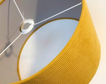 Mustard corduroy drum Lampshade - white lining | Ceiling Shade | Table Lamp | Drum Lampshade | Pendant Lampshade | Yellow Lampshade