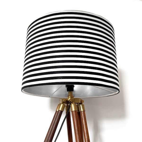 Black & White Stripe Drum Lampshade - White Lining | Ceiling Shade | Table Lamp | Drum Lampshade | Pendant Lampshade | Monochrome Shade