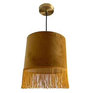 Mustard Velvet Lampshade with Trim | Ceiling Shade | Table Lamp | Pendant Lampshade | Drum Lampshade | Fringed Lampshade | Yellow Shade