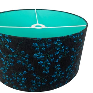 Black Ditsy Floral Lampshade With A White Lining | Ceiling Shade | Table Lamp | Pendant Lampshade | Drum Lampshade | Flower Lampshade | Blue