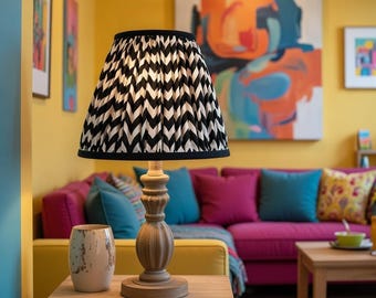 Black & White Chevron Lampshade | Gathered Fabric Shade
