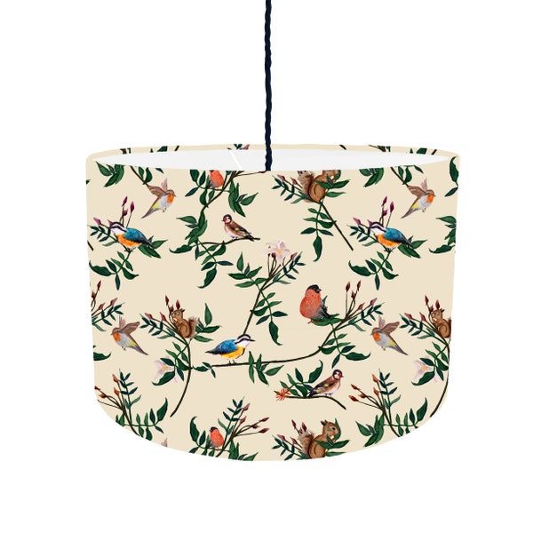 English Garden Lampshade - White Lining | Ceiling Shade | Table Lamp | Drum Lampshade | Pendant Lampshade | Bird | Nature | Wildlife