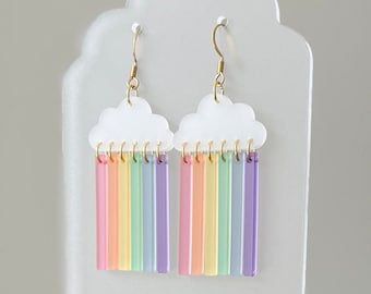 Pastel Rainbow Acrylic Earrings, Pride Jewelry, Cloud Earrings