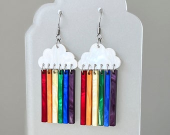 Rainbow Cloud Acrylic Dangle Earrings, Pride Jewelry