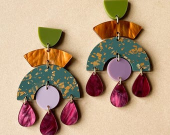 Geometric Acrylic Dangle Earrings, Multicolor Statement Jewelry