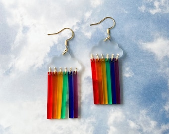 Rainbow Cloud Acrylic Dangle Earrings, Pride Jewelry