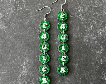 Super Bowl Eagles glitter earrings, Eagles jewelry, Philadelphia football jewelry, Mardi Gras inspired earrings, Philly sports fan gift