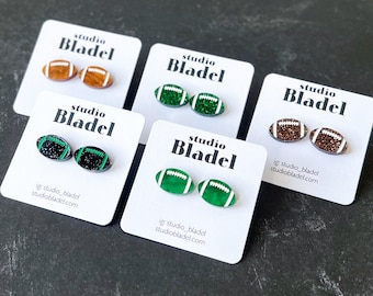 Glitter Football Stud Earrings, Lightweight Acrylic, Eagles Fan Gift