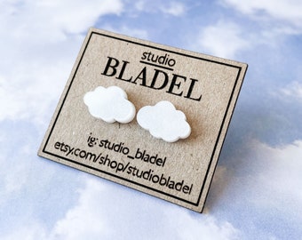 Cloud stud earrings, white pearl cloud earrings, pearl studs, plastic cloud earrings, plastic jewelry, lightweight earrings