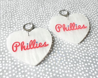 Phillies baseball earrings, Phillies acrylic earrings, Philly pride, Philly sports fan, sports fan gift, Philadelphia jewelry, heart jewelry