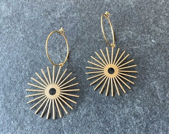 Brass sun hoops, celestial earrings, simple hoops, wedding earrings, statement earrings, lightweight earrings