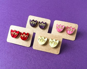 Tulip statement stud earrings, laser cut acrylic flower earrings, spring jewelry, handpainted earrings, tulip jewelry, best friend gift,