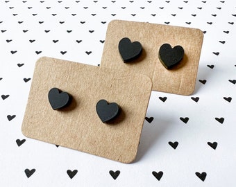 Black heart stud earrings, Valentine's Day, lightweight earrings, laser cut studs