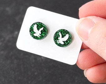 Green glitter eagles stud earring, Philly football fan gift, Eagles football sports earrings, Philly pride earrings