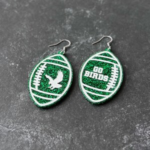 Green Glitter Eagles Earrings, Hand Painted Acrylic, Philly Football Gift zdjęcie 4
