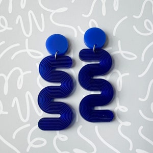 Mini colorful squiggle earrings, funky acrylic statement jewelry, rainbow plastic earrings, laser cut earrings, summer earrings Blue