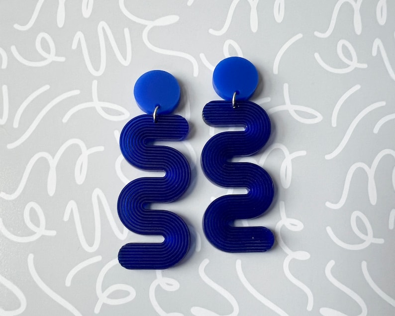 Mini colorful squiggle earrings, funky acrylic statement jewelry, rainbow plastic earrings, laser cut earrings, summer earrings Blue