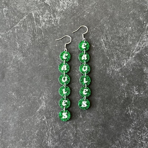 Super Bowl Eagles glitter earrings, Eagles jewelry, Philadelphia football jewelry, Mardi Gras inspired earrings, Philly sports fan gift