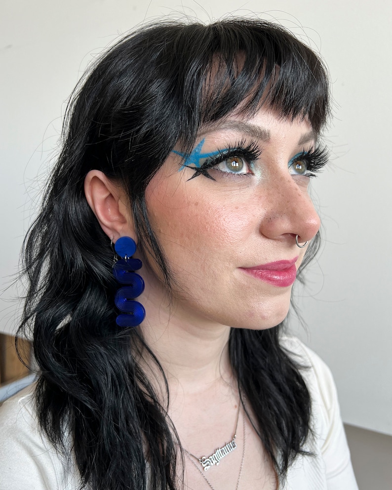 Mini colorful squiggle earrings, funky acrylic statement jewelry, rainbow plastic earrings, laser cut earrings, summer earrings image 5
