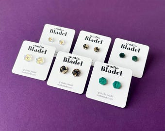 Acrylic Hexagon Stud Earrings, Glitter & Marbled Pearl, Stainless Steel Posts