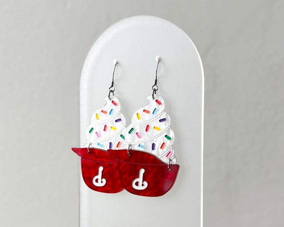 Phillies ice cream helmet statement earrings, Phillies baseball accessories, Philadelphia sports fan gift, acrylic ice cream earrings