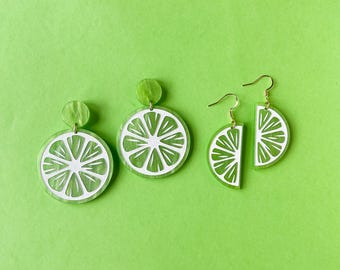 Acrylic lime slice earrings, lime green circle earrings, summer jewelry, fruit jewelry, lightweight earrings