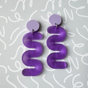 Mini colorful squiggle earrings, funky acrylic statement jewelry, rainbow plastic earrings, laser cut earrings, summer earrings Purple