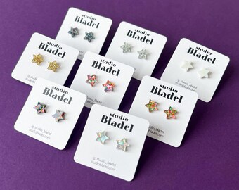 Glitter star stud earrings, sparkle jewelry