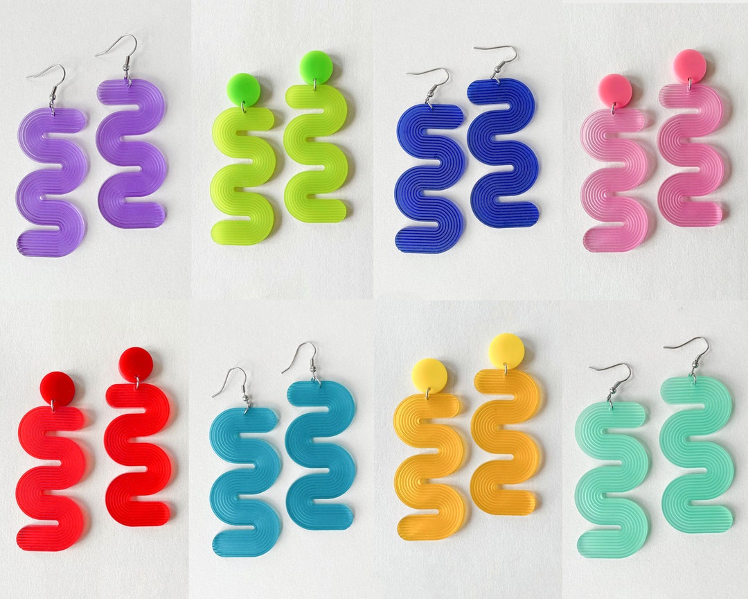 Colorful Squiggle Earrings, Funky Acrylic Statement Jewelry, Rainbow ...