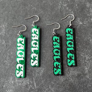 Retro Eagles football earrings, Philadelphia football fan jewelry, lightweight green sports earrings, Philly sports fan gift