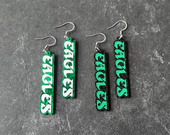 Retro Eagles football earrings, Philadelphia football fan jewelry, lightweight green sports earrings, Philly sports fan gift